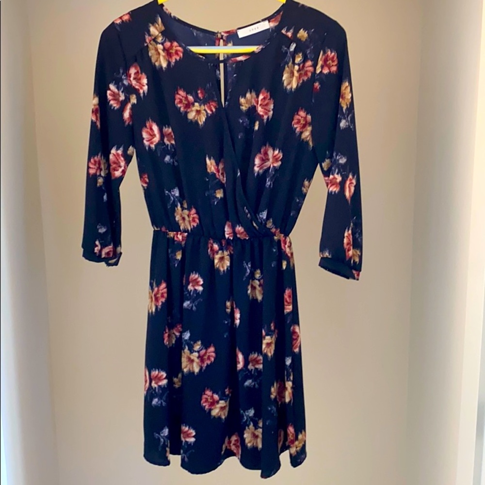 Lush Navy Floral Long-Sleeve Dress